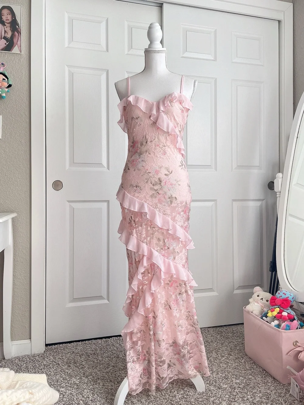 Cider pink ruffle floral lace maxi dress - Picture 2 of 8